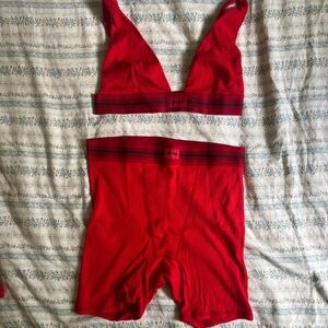 SKIMS Red Women's Bra and Shorts Set